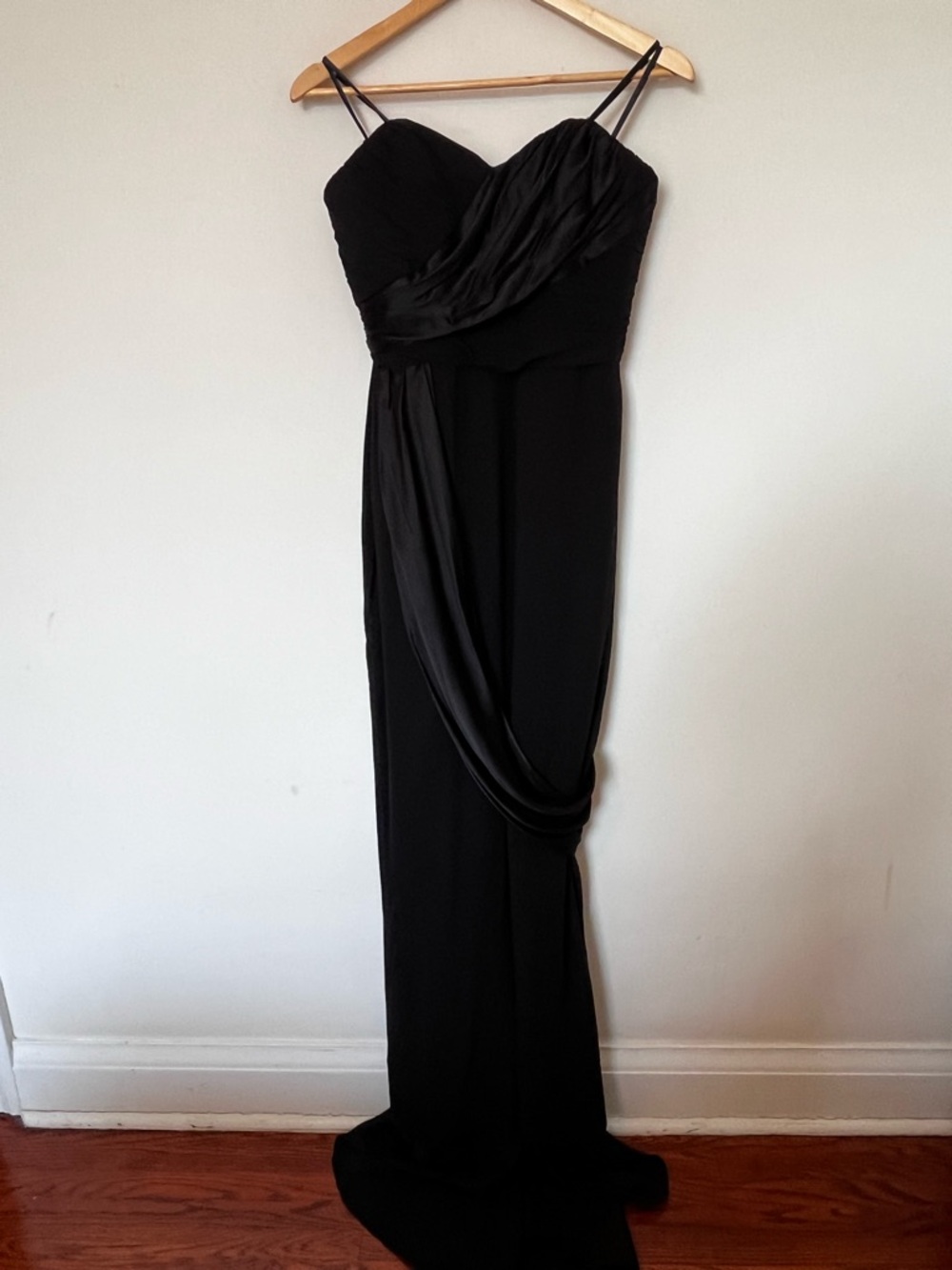 Badgley Mischka Strapless Black Chiffon Gown Train Size 8 Formal Evening Dress - Picture 4 of 17